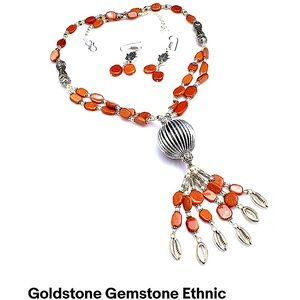 Goldstone necklace sterling silver ornate Artisan sparkly fancy gemstone